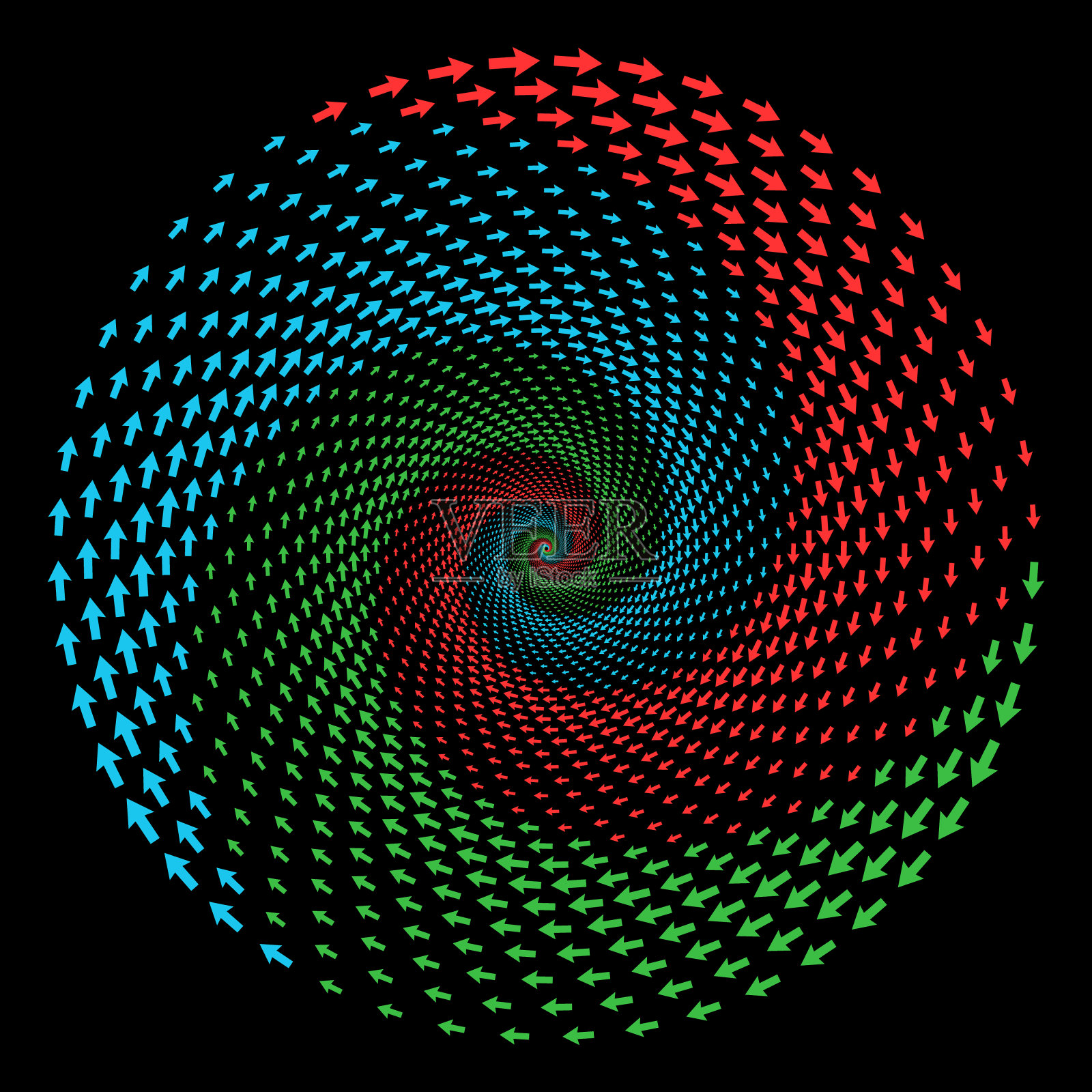 用彩色半色调箭头圈。RGB颜色呈螺旋状。插画图片素材