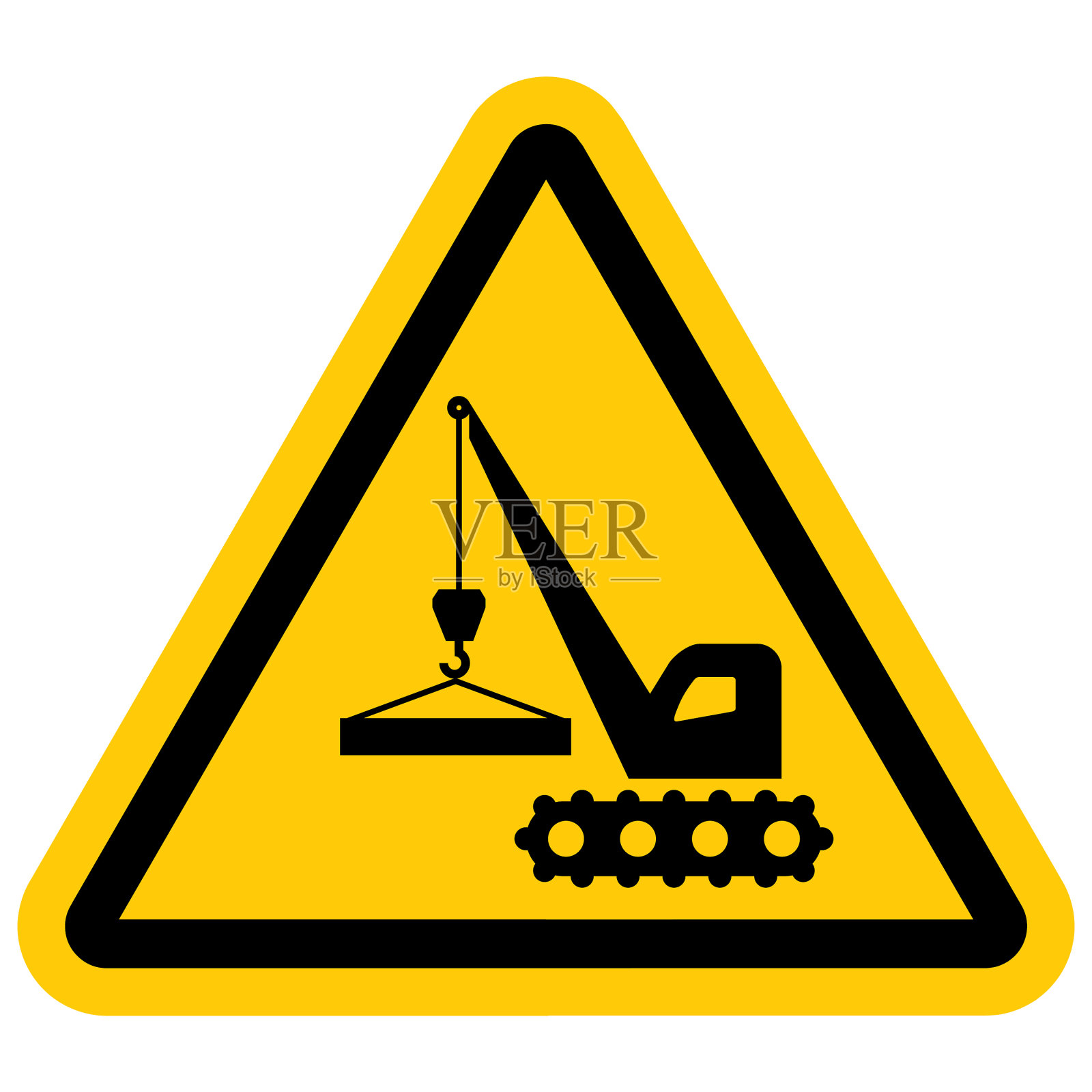 起重机黄色三角警告标志插画图片素材