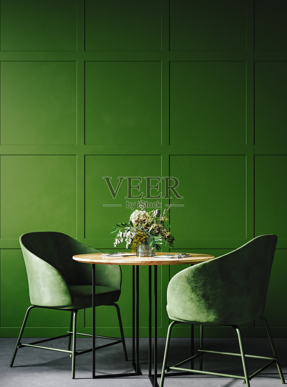 舒适的现代餐厅室内深绿色照片摄影图片