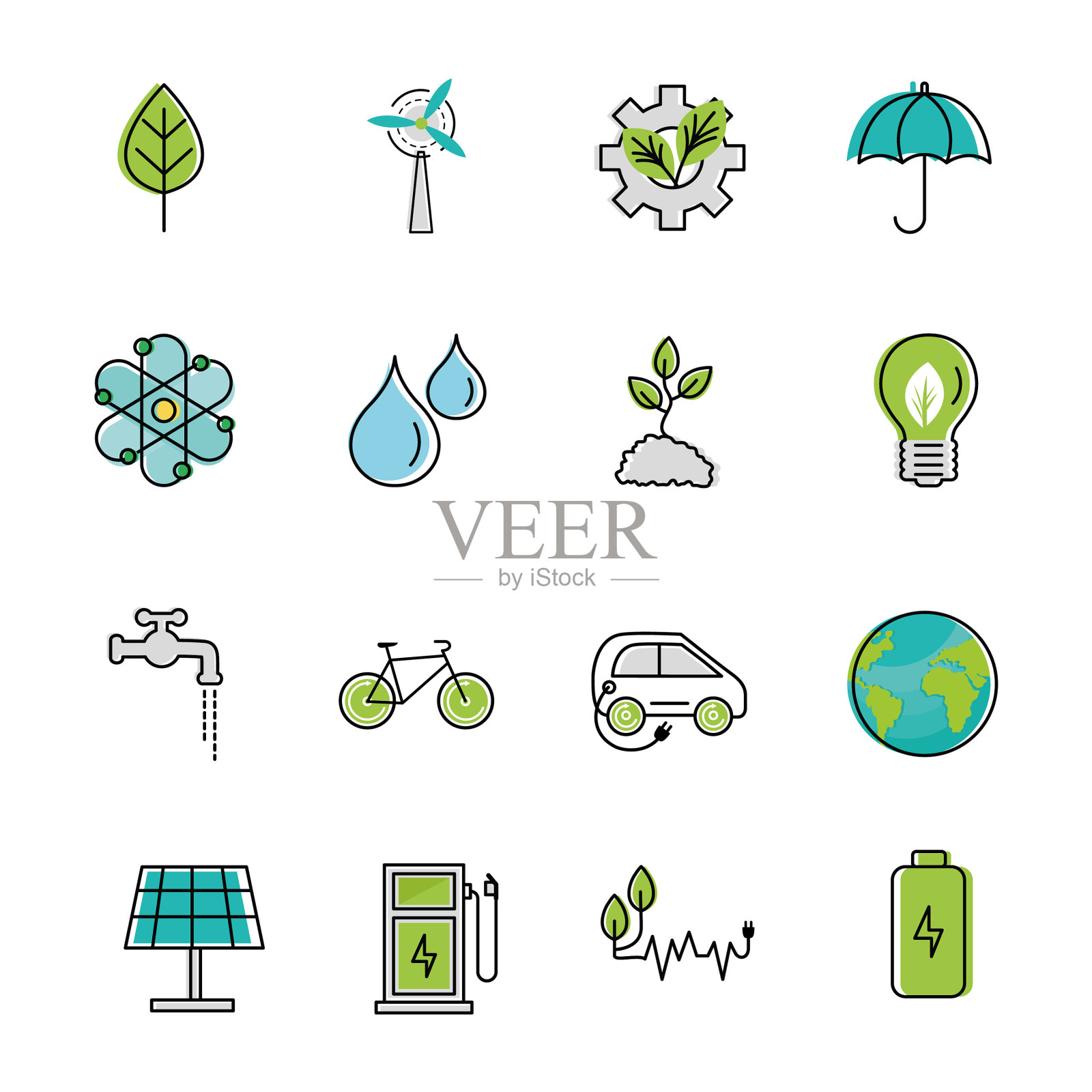 16个绿色能源图标图标素材