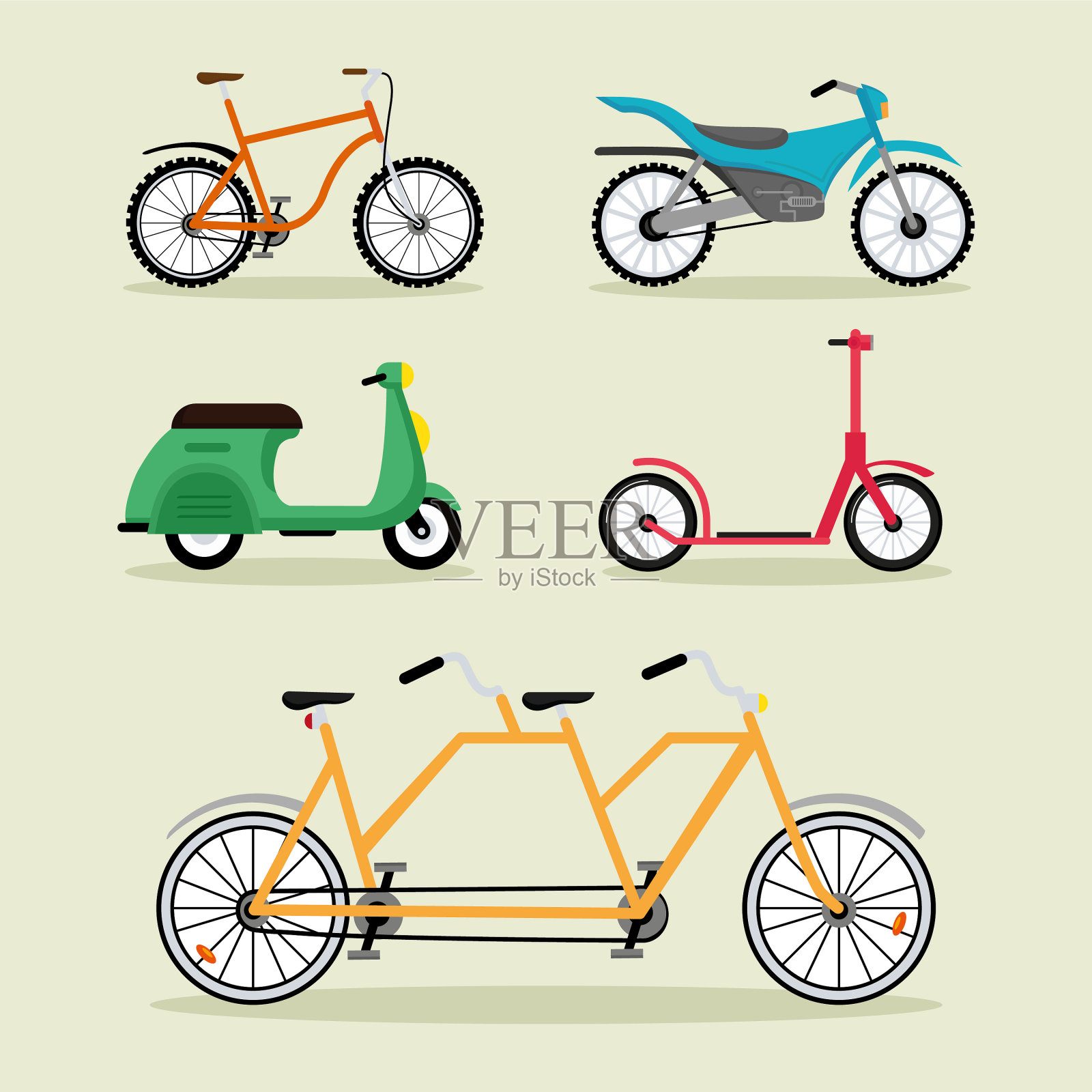 五辆自行车和摩托车设计元素图片