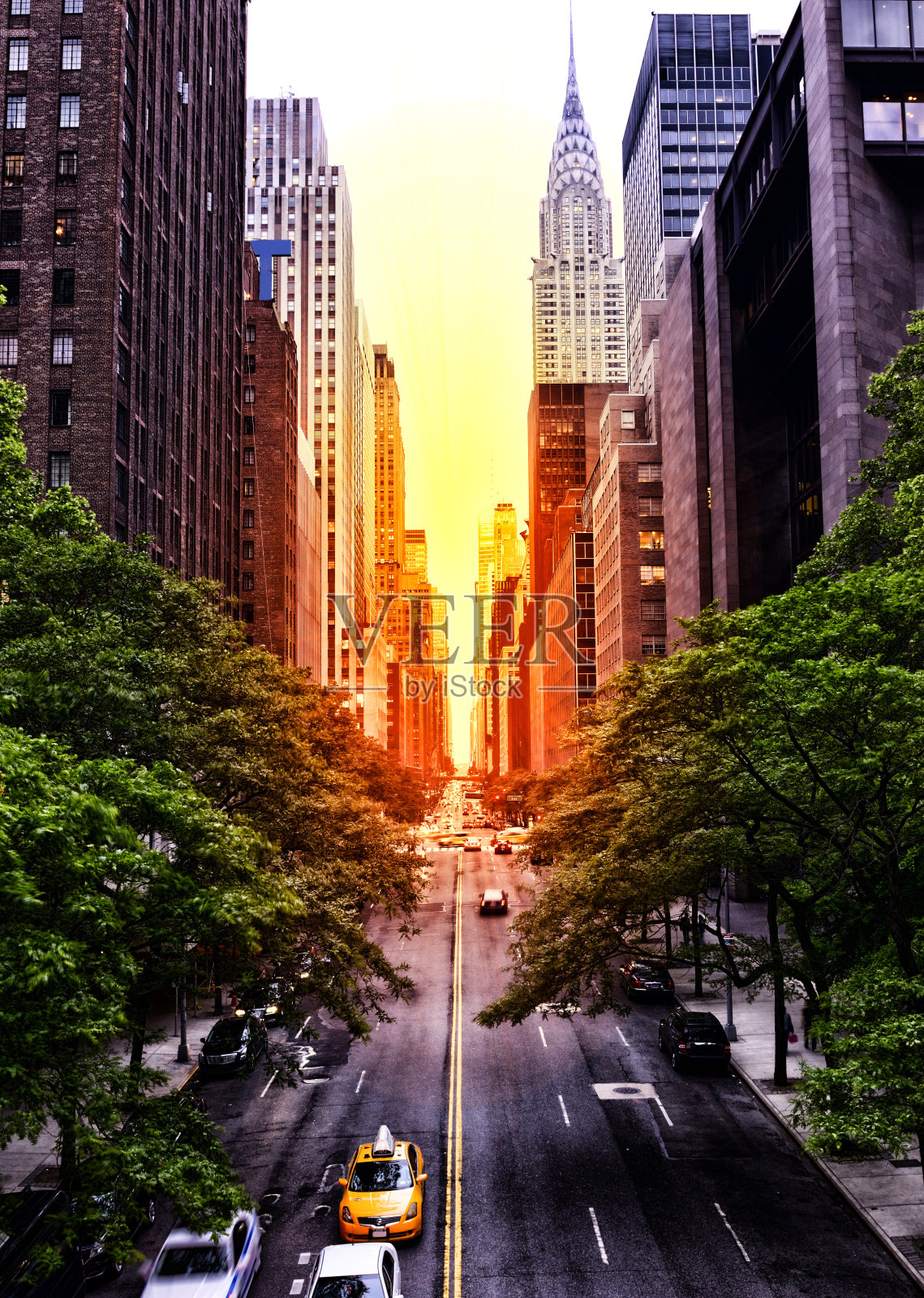 纽约第42街的日落照片摄影图片
