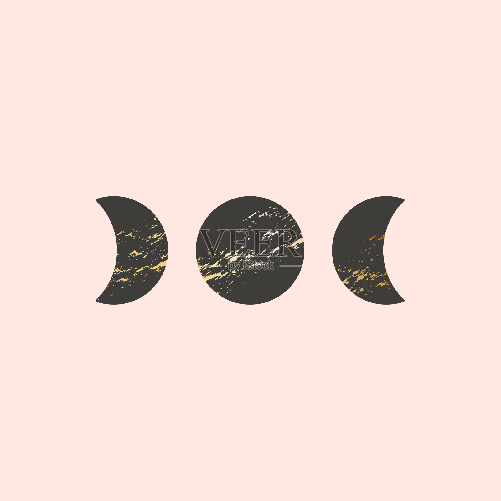 波西米亚风格的三个月相矢量插图。黑色月亮与金色纹理，时尚的当代艺术插画图片素材