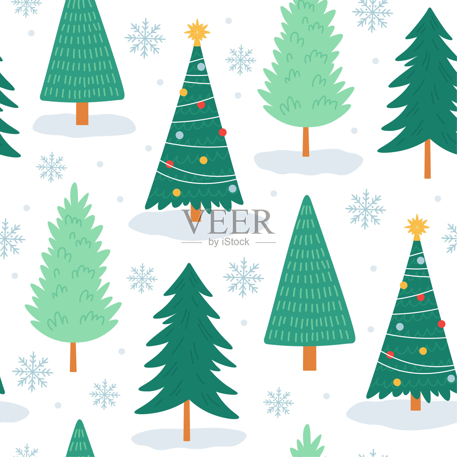 圣诞树无缝图案Noel打印与插画图片素材