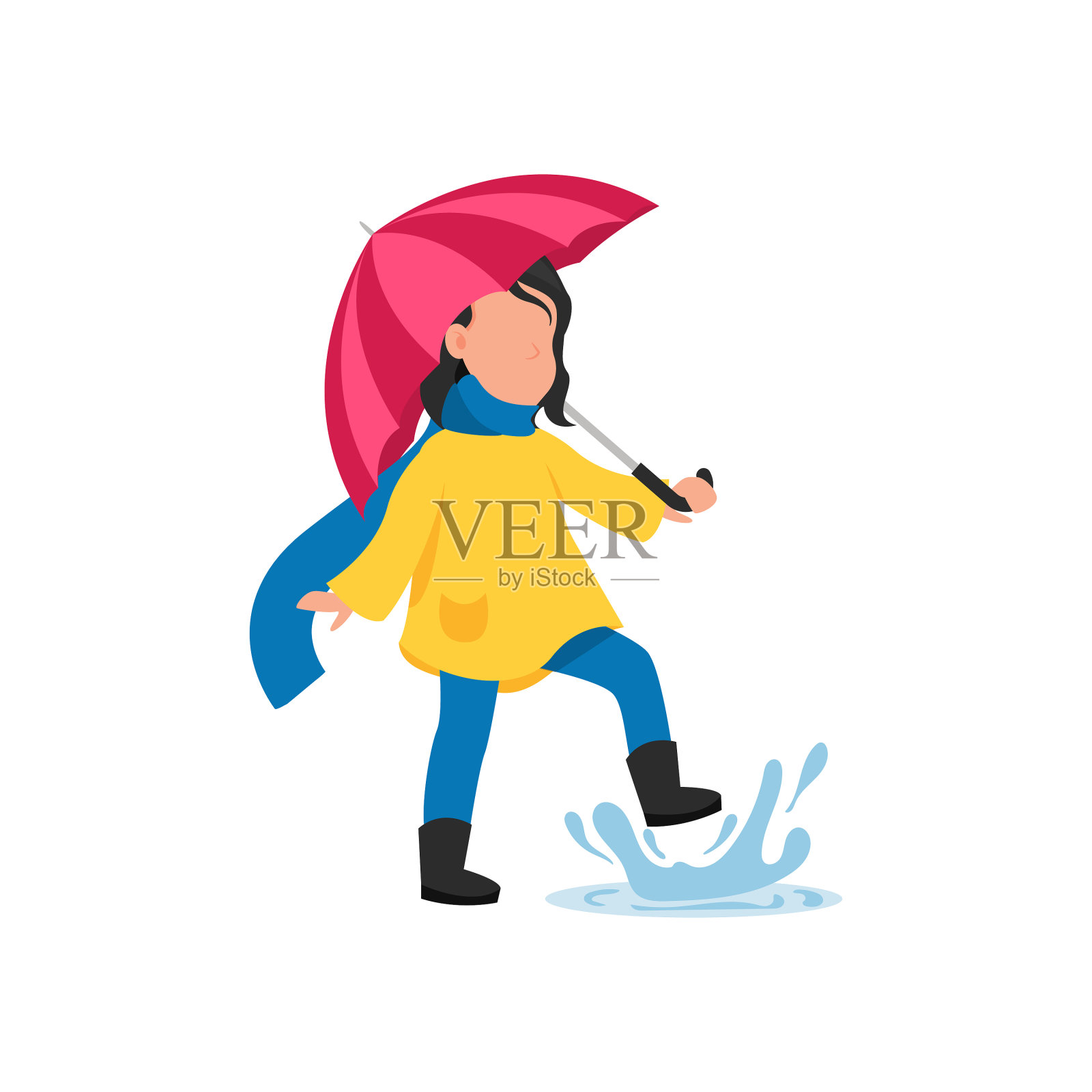 女孩在秋雨中奔跑好玩的活动插画图片素材