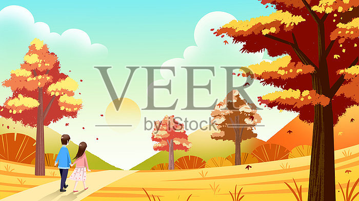 秋天远景背景插画设计元素图片