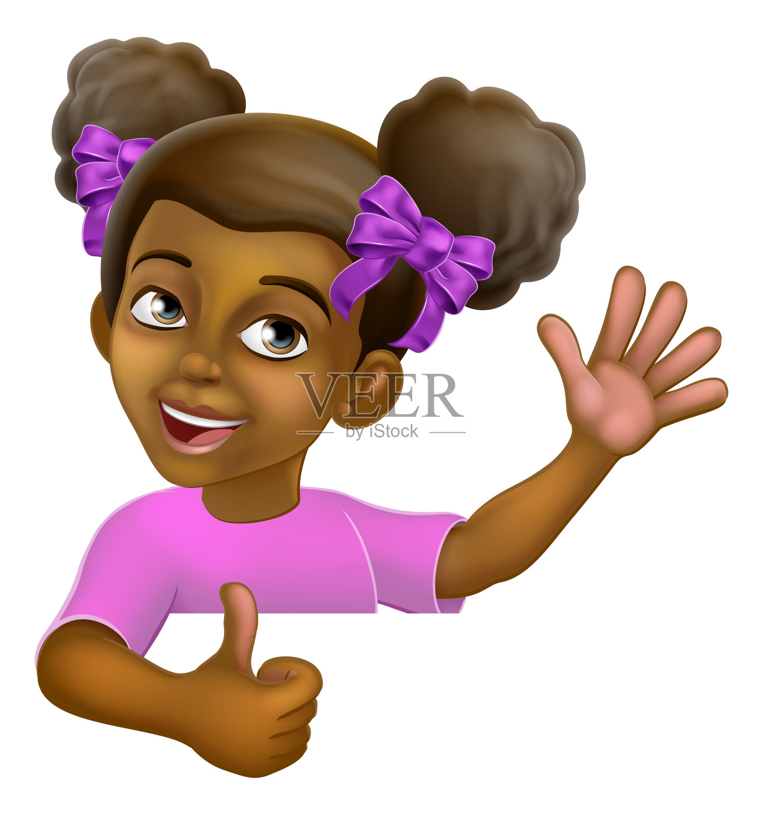 黑人女孩卡通儿童儿童竖起大拇指的标志设计元素图片