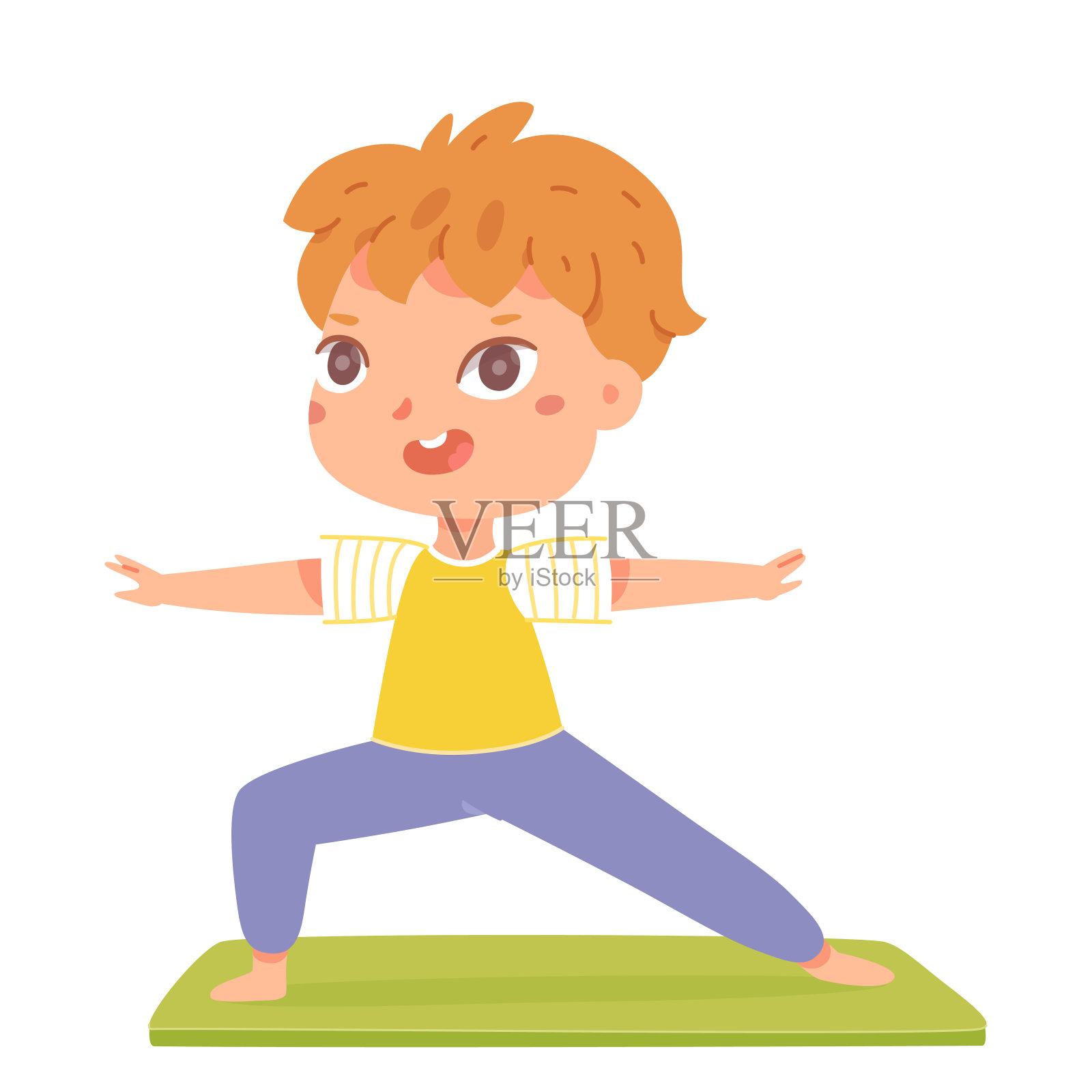 可爱的男孩做瑜伽运动锻炼，健康的生活方式活动，在健身房锻炼插画图片素材