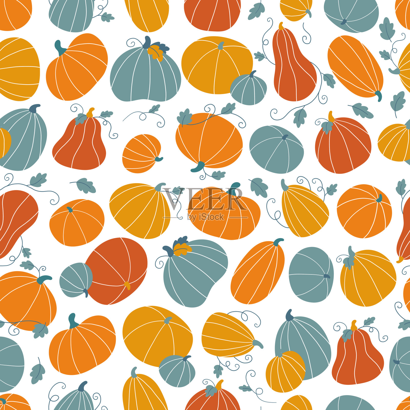 扁平式彩色蔬菜。为感恩节或万圣节的庆祝活动而设计。秋天的矢量图。插画图片素材