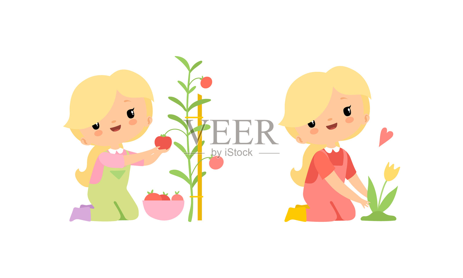穿着连身衣的金发小女孩在农场照顾设计元素图片