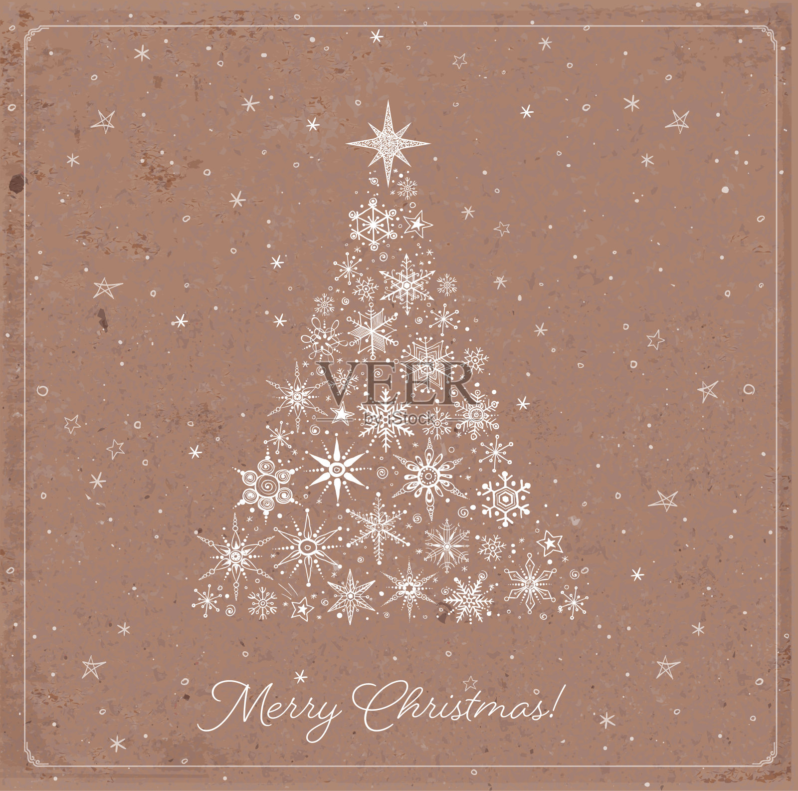 在棕色包裹纸背景上简单的极简主义涂鸦风格的圣诞贺卡插画图片素材