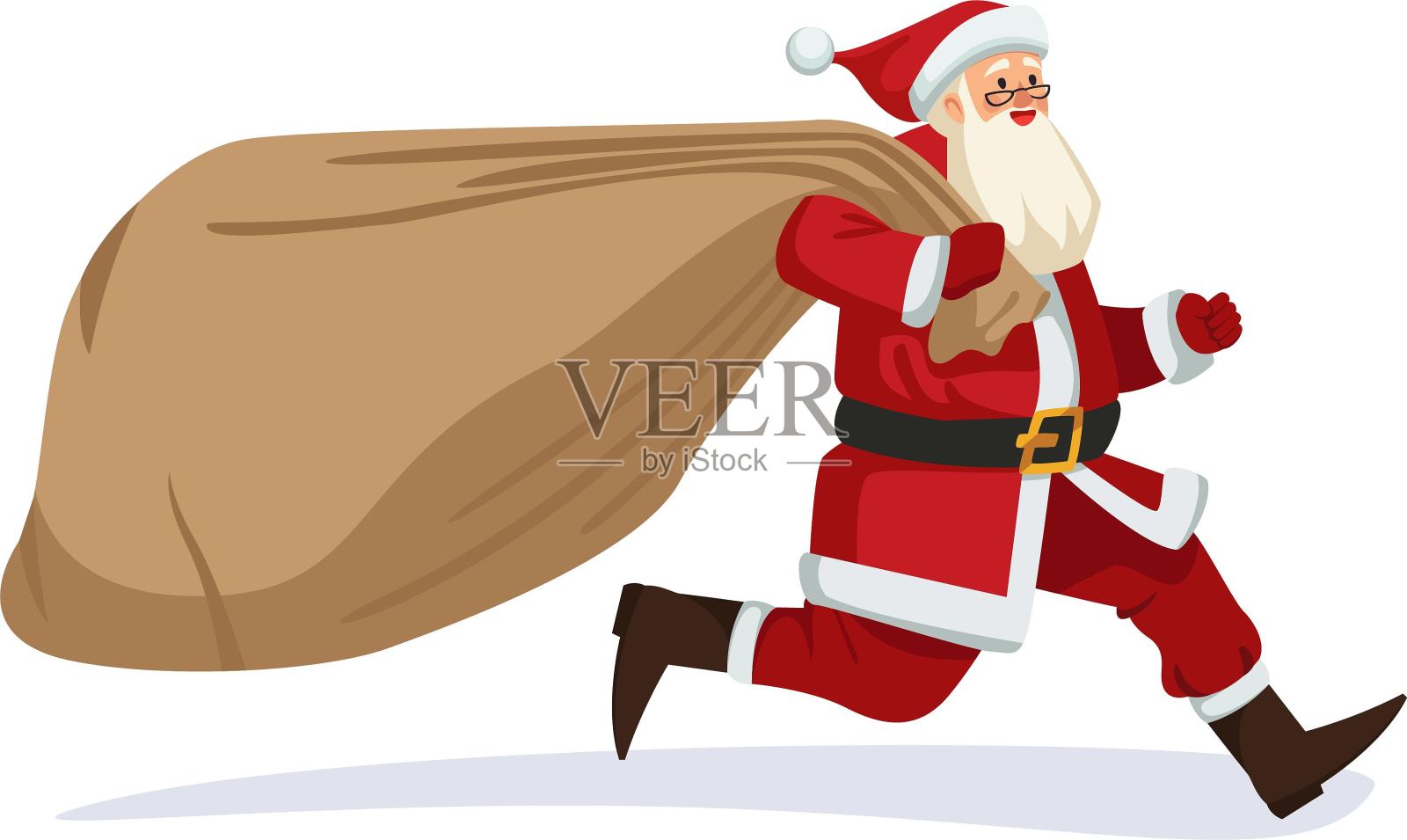 圣诞节圣诞老人派送礼物送礼物奔跑卡通元素设计元素图片