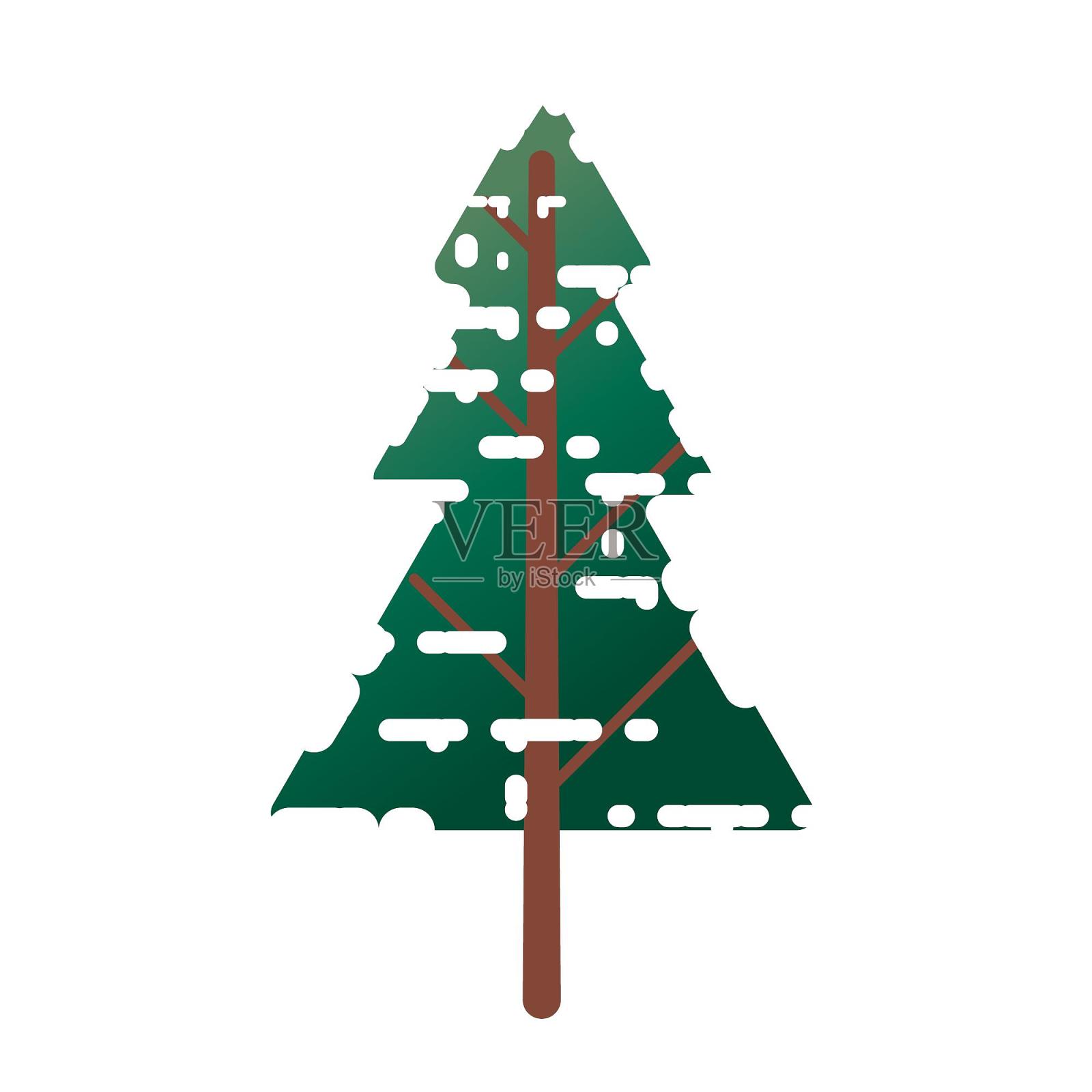 圣诞节圣诞树树木树积雪雪扁平元素设计元素图片