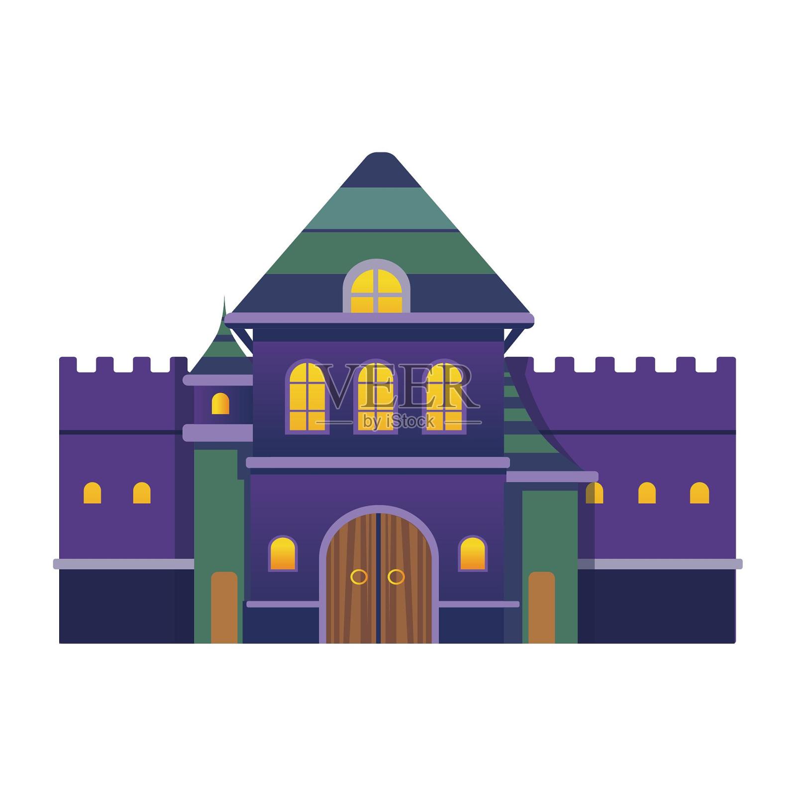 万圣节扁平城堡堡垒鬼屋卡通元素设计元素图片