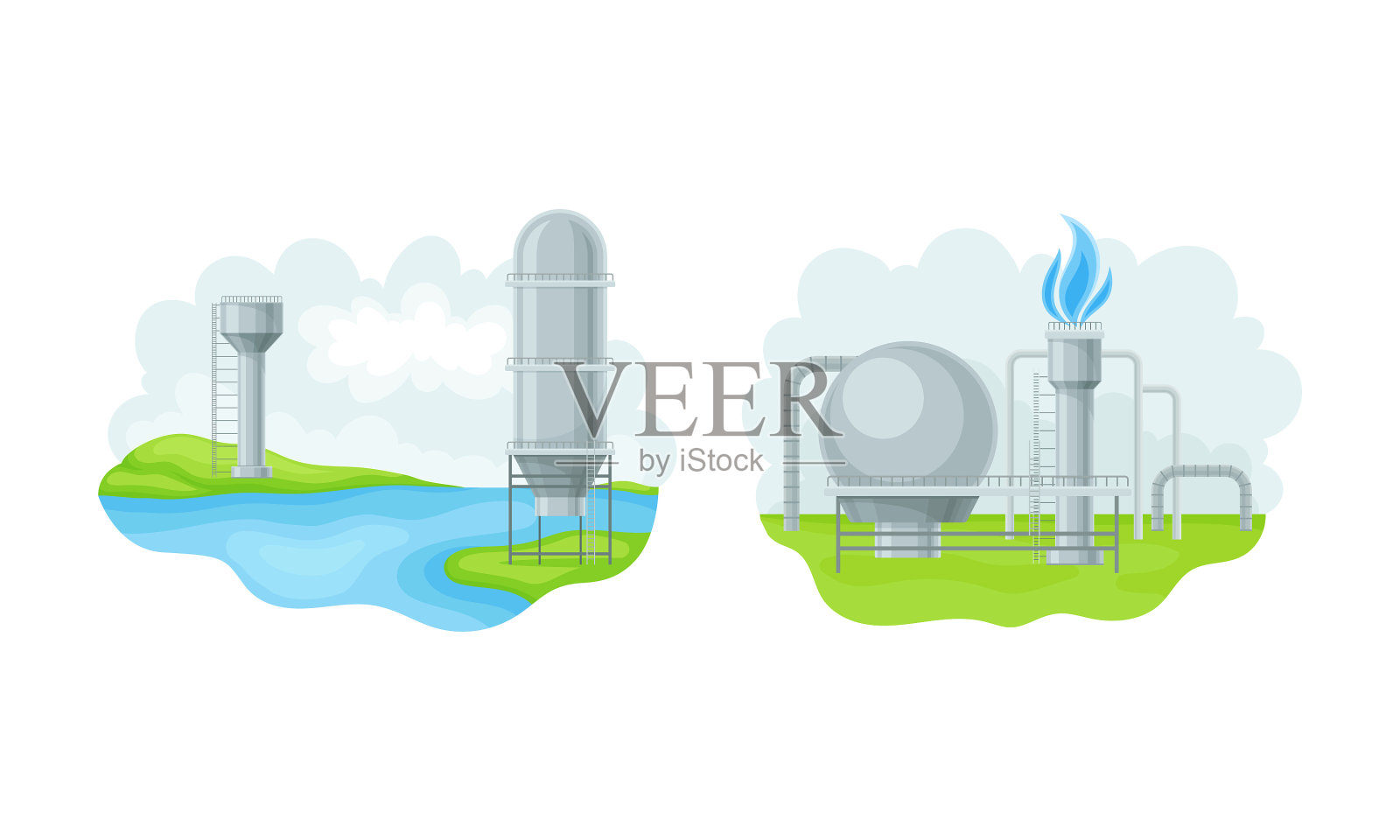 天然气工业生产水塔水箱插画图片素材