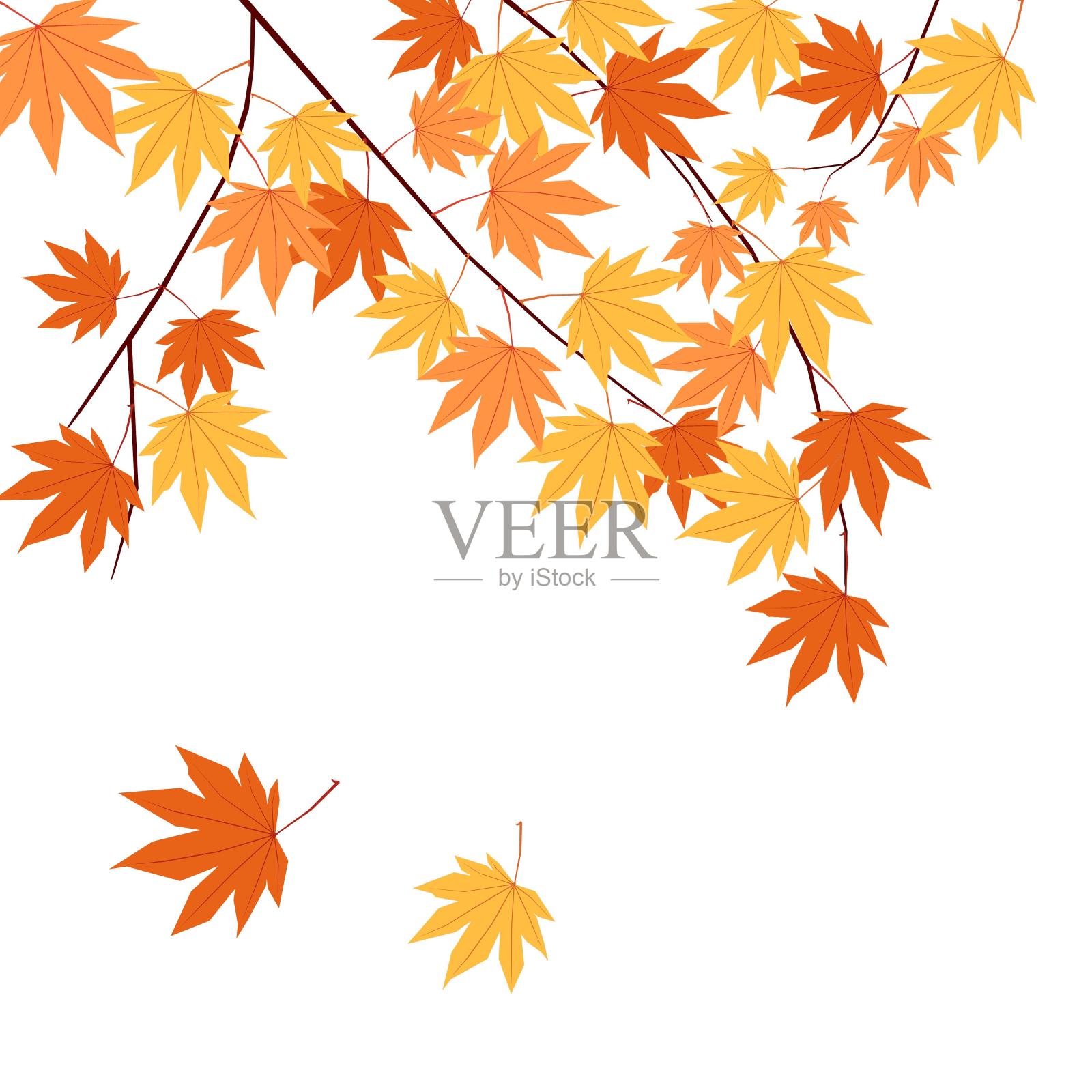枫叶树叶树枝棕红落叶设计元素图片
