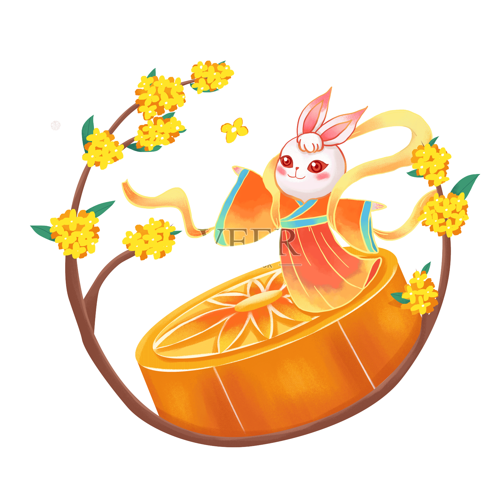 中秋玉兔站在月饼上跳舞设计元素图片