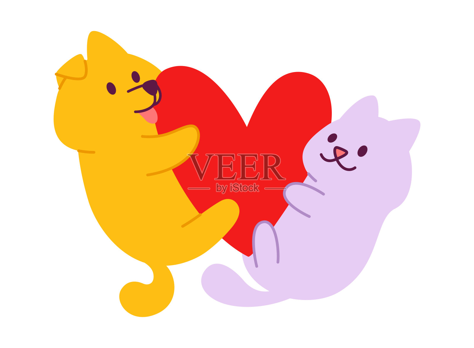 猫和狗-宠物爱好者扁平矢量插画 Cat & Dog – Pet Lovers Flat Illustration – 设计小咖