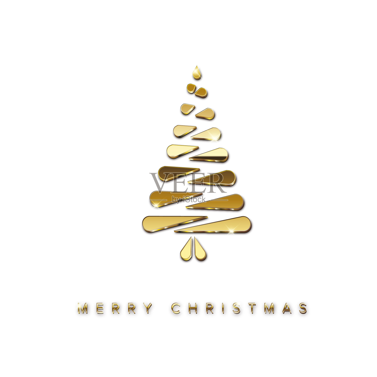 圣诞贺卡与简约的金色树插画图片素材