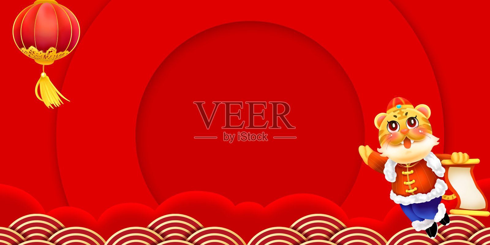 红色卡通虎年春节背景设计插画图片素材
