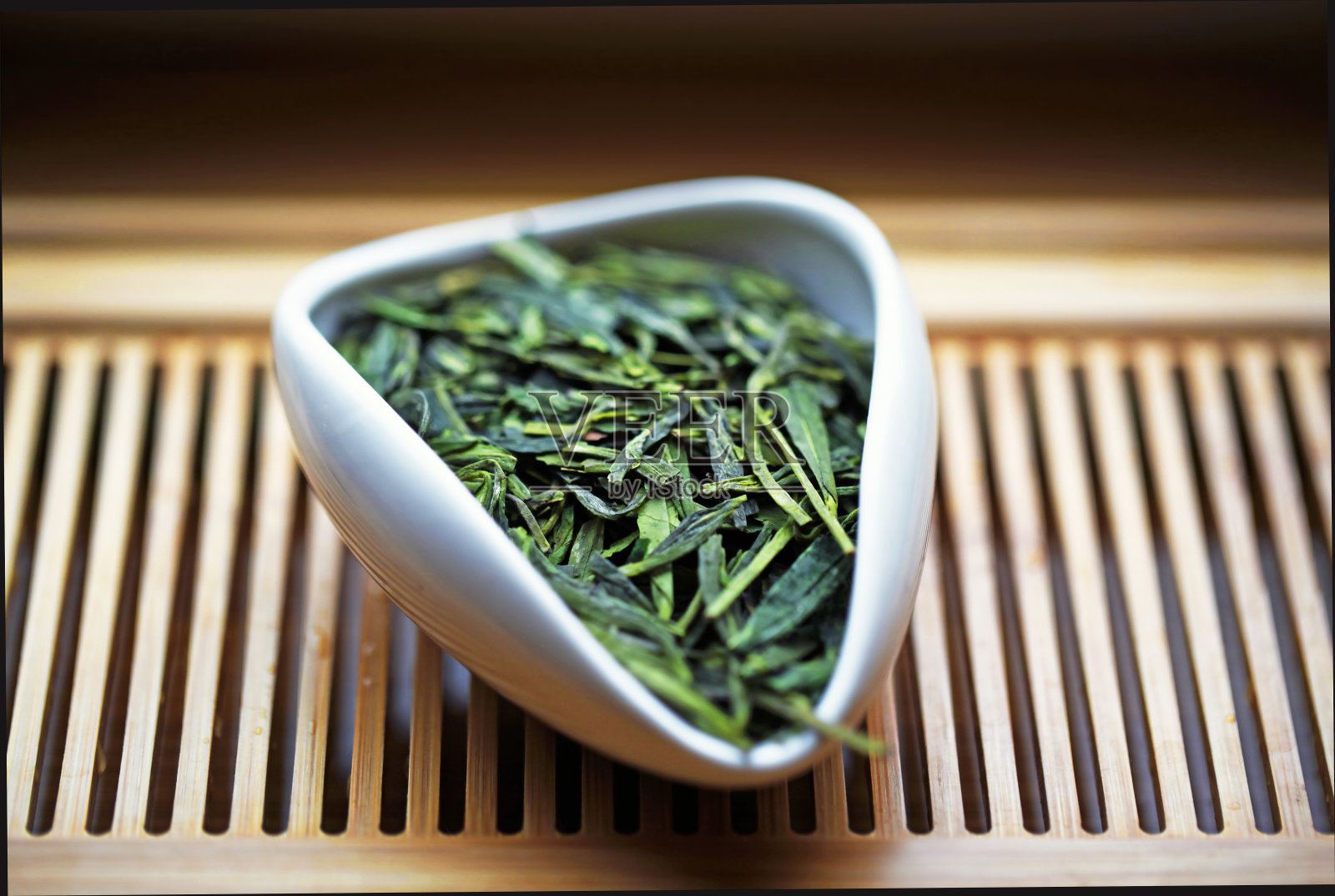 中国绿茶龙井茶具，宏观照片摄影图片