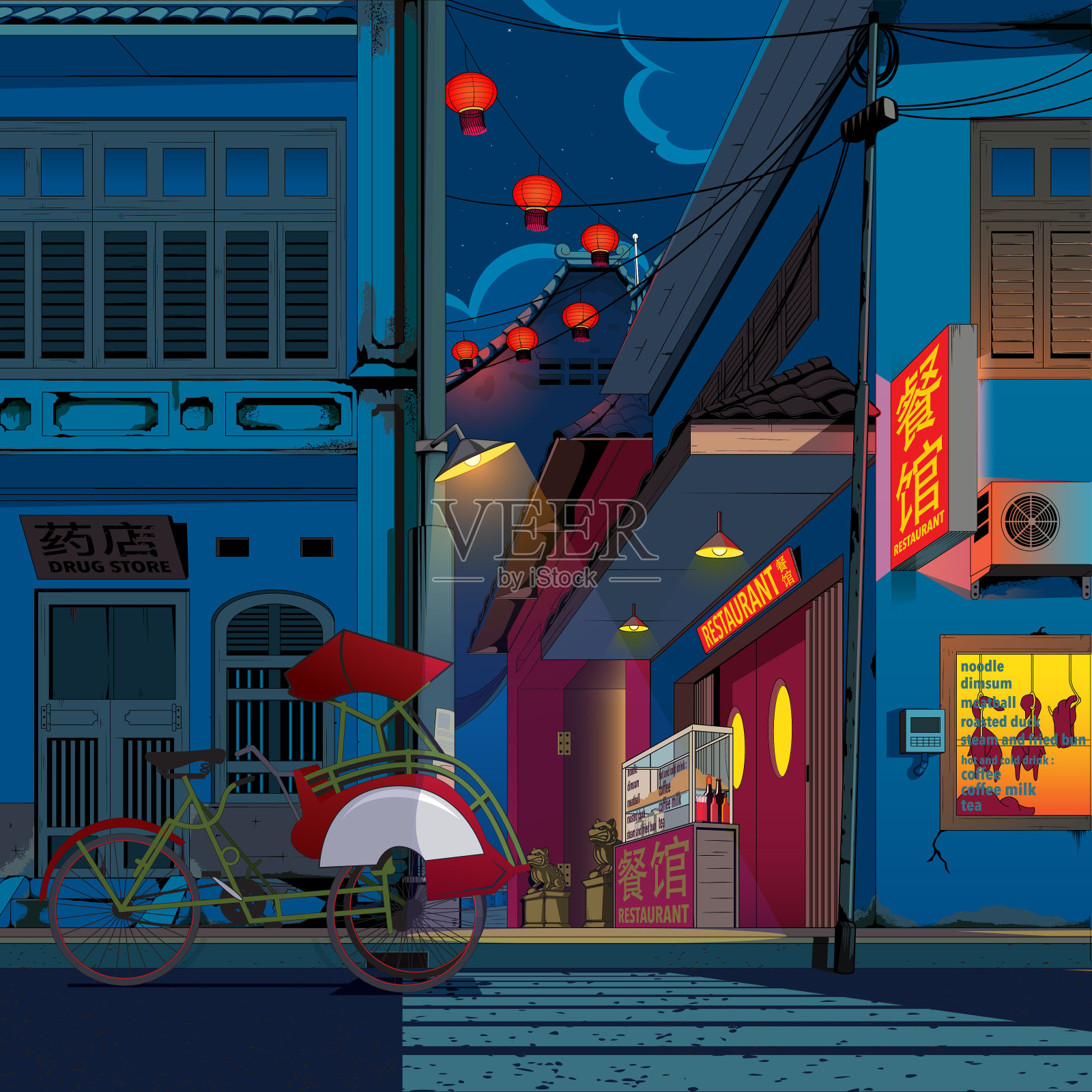 传统唐人街夜市插画插画图片素材