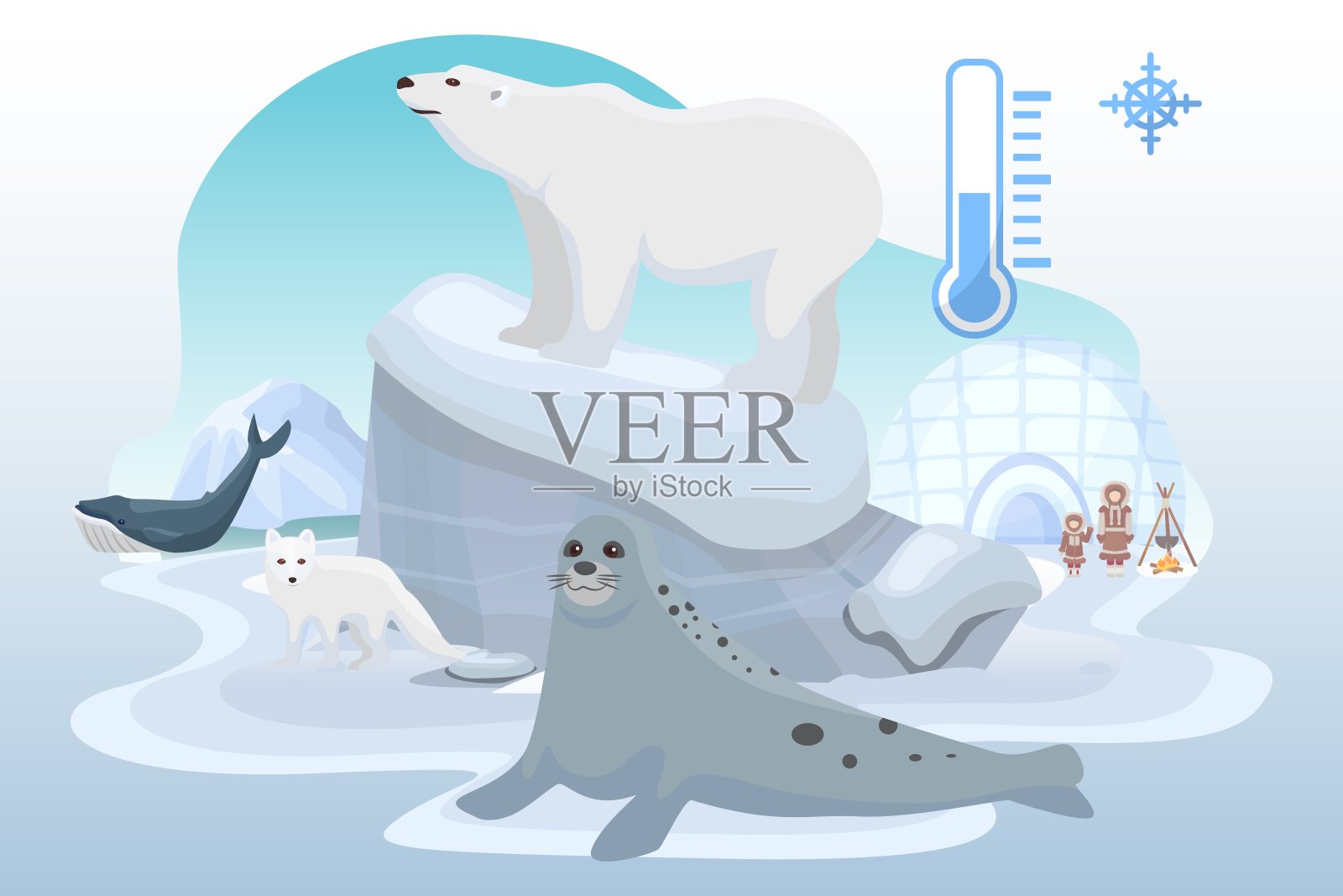 可爱的小北极狐卡通与空白的标志插画图片素材_ID:420391069-Veer图库