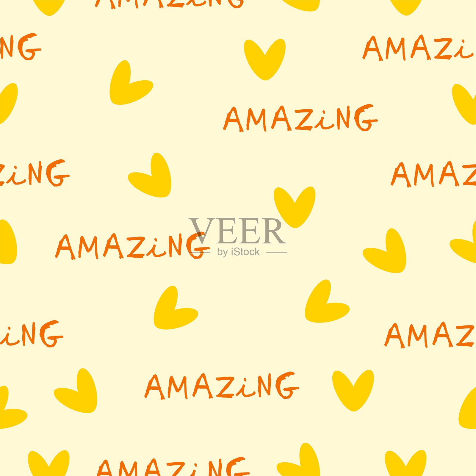 可爱的无缝图案上的黄色背景可爱的心和可爱的字母。纹理剪贴簿，包装纸，邀请函。矢量插图。插画图片素材