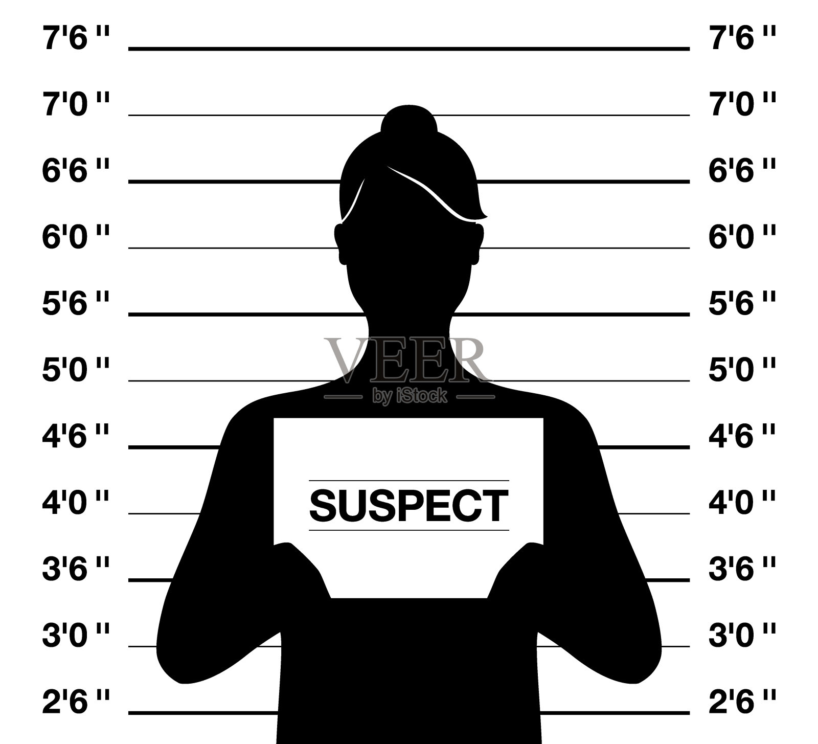匿名嫌疑人女子站在犯罪照片拍摄背景。照片矢量图设计元素图片