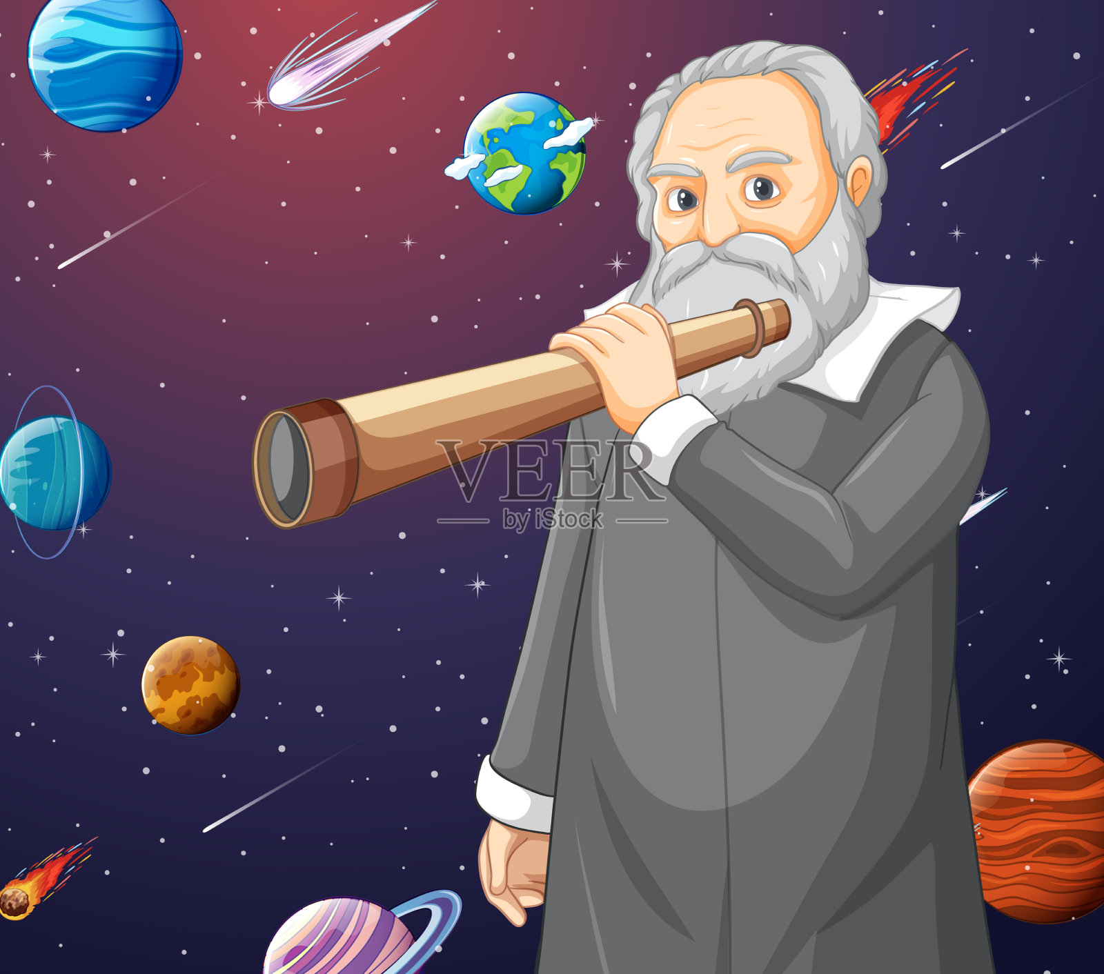 卡通风格的伽利略的肖像插画图片素材