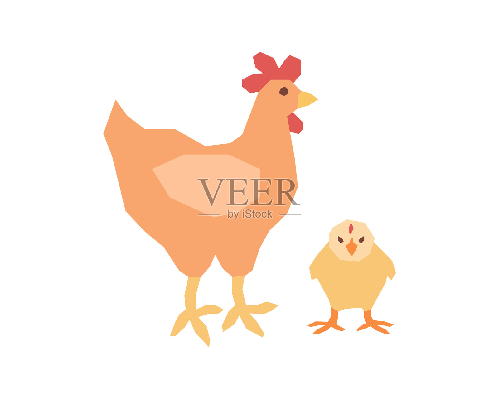 卡通风格的鸡妈妈和她的小鸡插画图片素材_ID:424353444-Veer图库