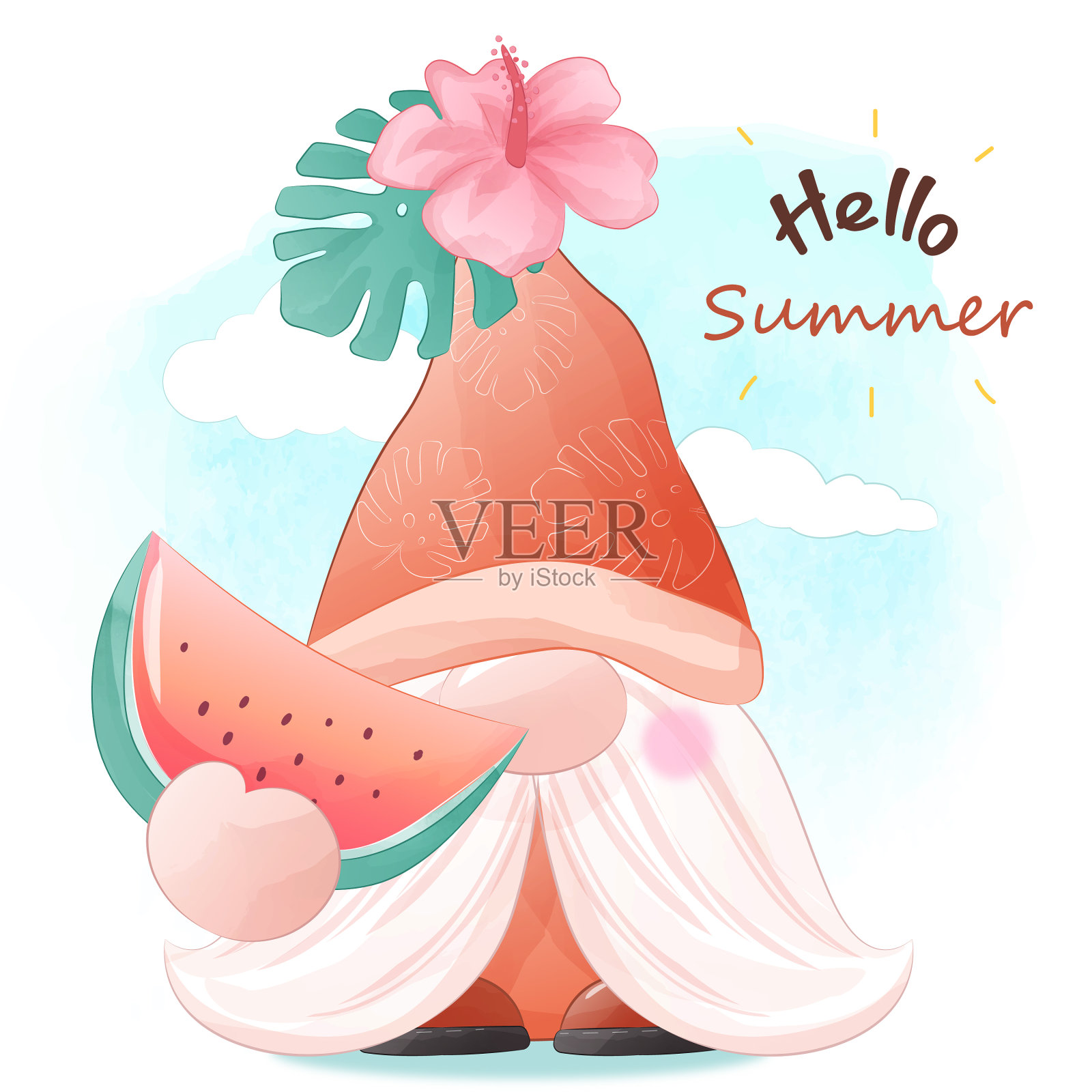 可爱的夏天gnome插画图片素材