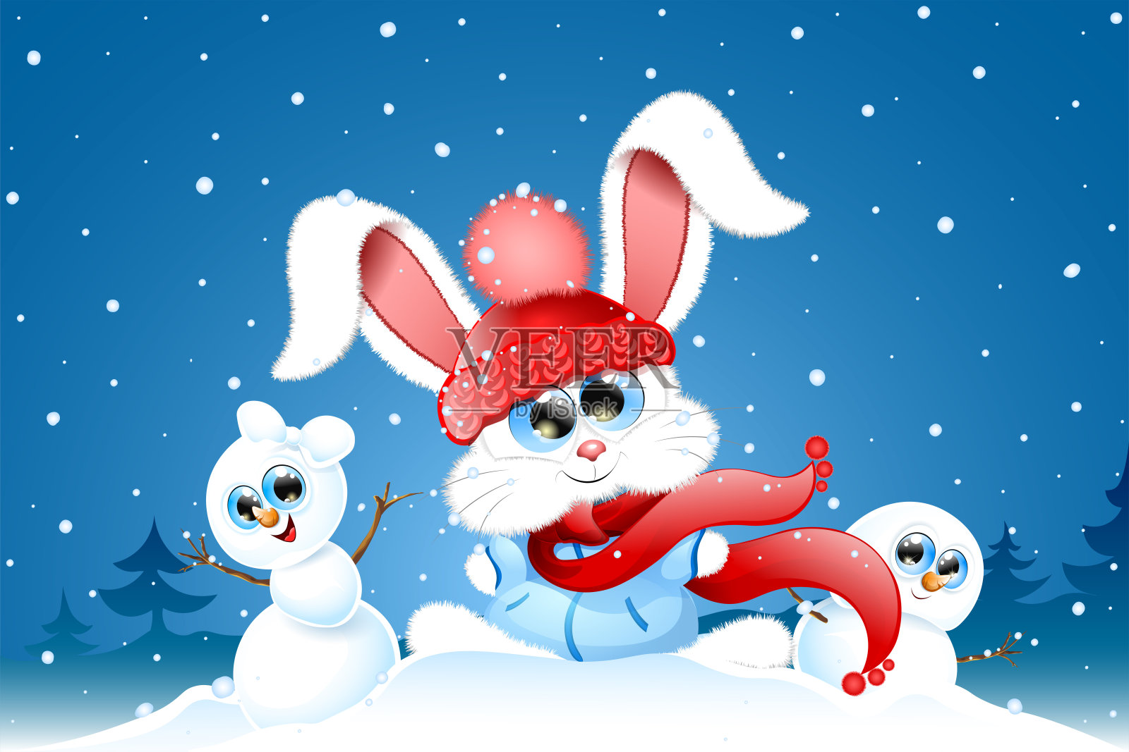 兔子的冬天插画图片素材