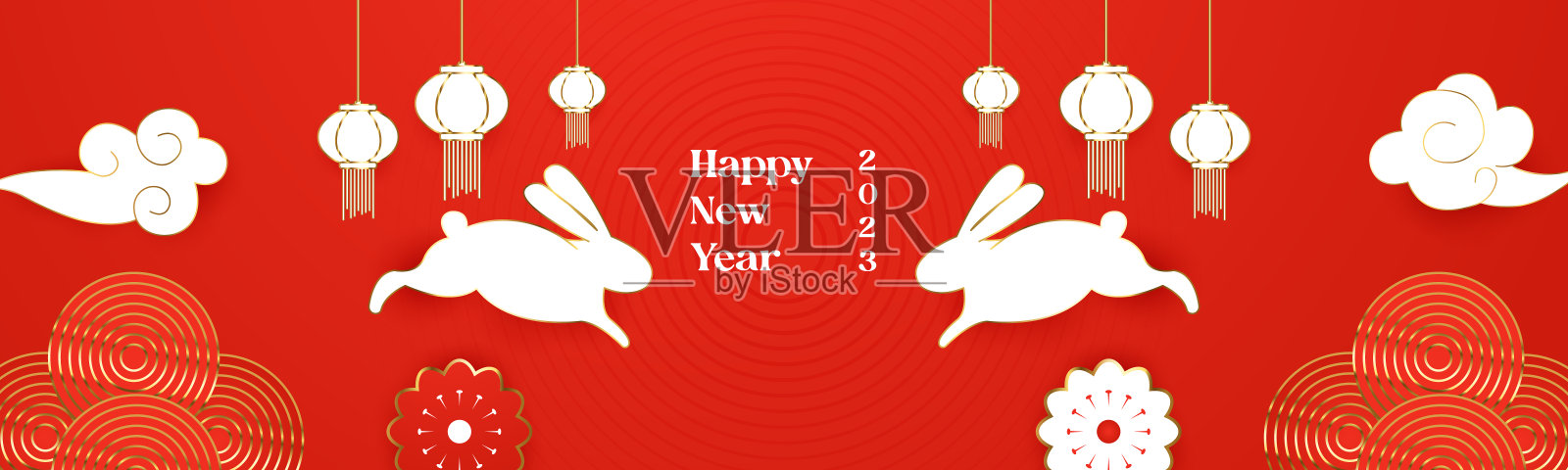 2023年中国新年背景和横幅海报。兔年。向量插画图片素材
