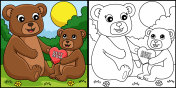 母亲节泰迪熊涂色页插画图片