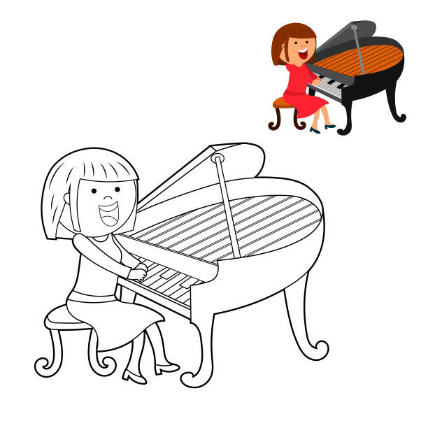 弹钢琴简笔画女孩图片