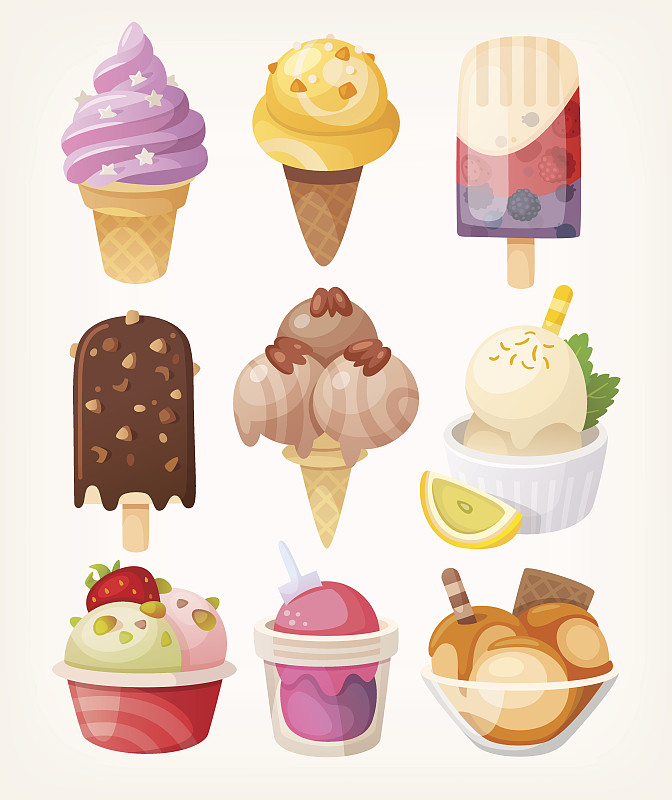 一套彩色美味的孤立冰淇淋。图片下载