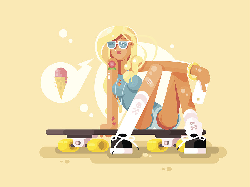 女孩滑板设计平图片下载