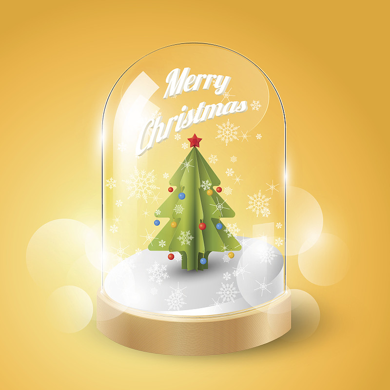 圣诞快乐，玻璃圆顶的圣诞树，等距视图，向量图片素材