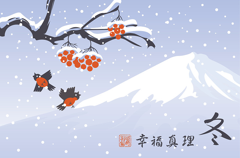 冬东景观有雪树和鸟图片素材